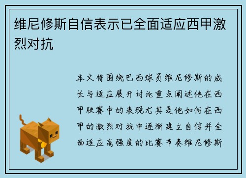 维尼修斯自信表示已全面适应西甲激烈对抗